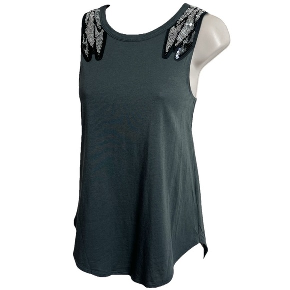 Express Tops - Express Scoop Neck High Low Silver Sequin Gray Pullover Tank Top Extra Small